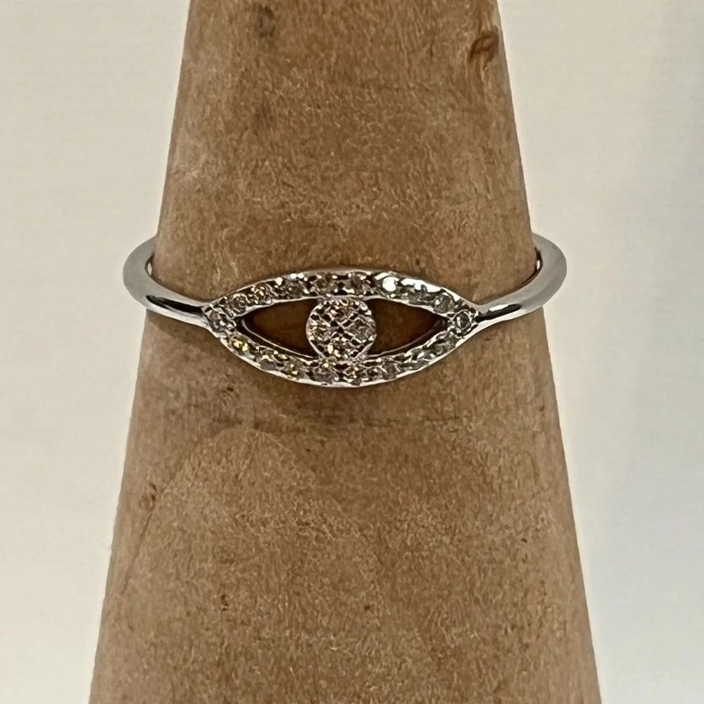 SOLID 925 STERLING SILVER DAINTY EVIL EYE RING CUBIC ZIRCONIA